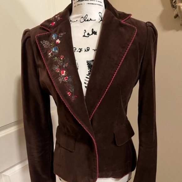 Moda International Jackets & Blazers - Moda Brown Embroidered Velvet-Like Blazer - Size 4